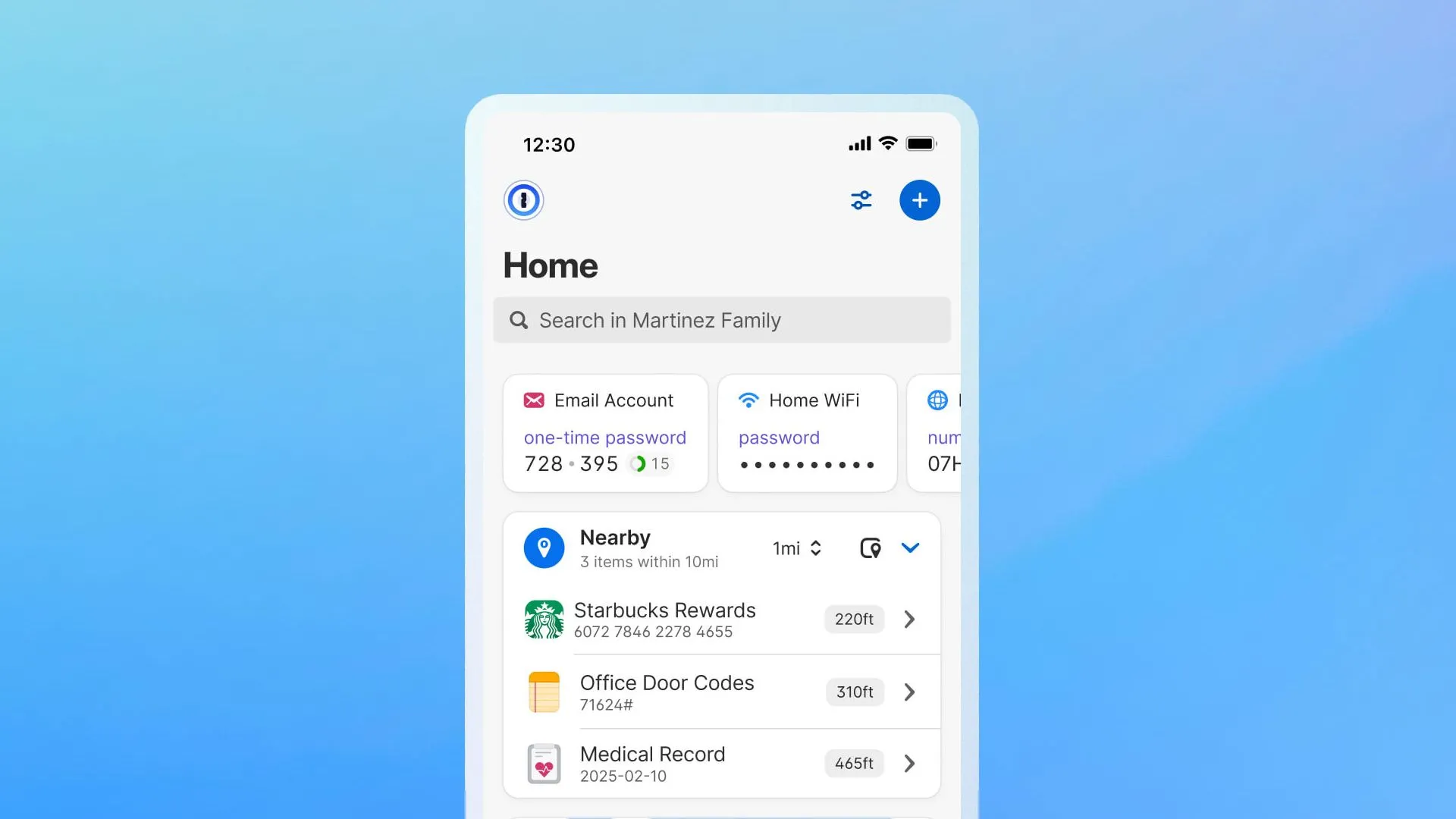 1Password showing location-based items.