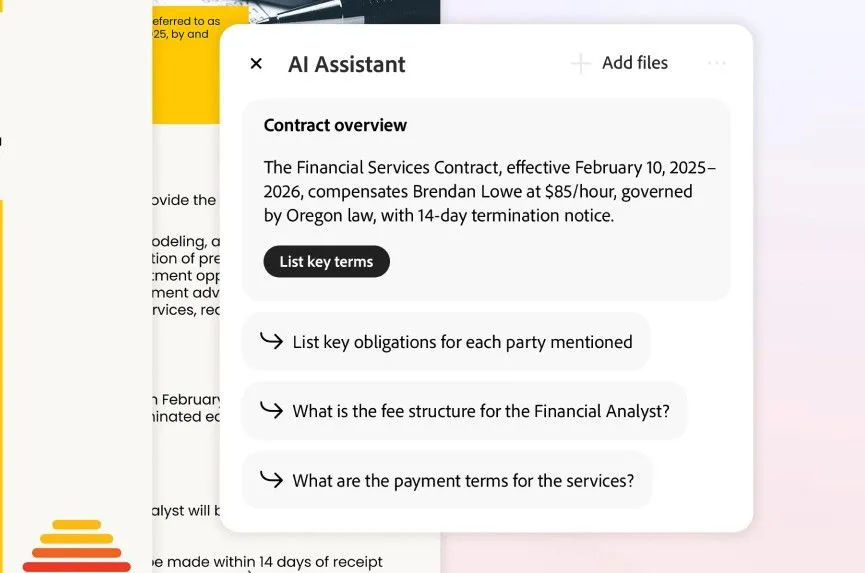 Adobe Acrobat AI tóm tắt các điều khoản chính trong hợp đồng
