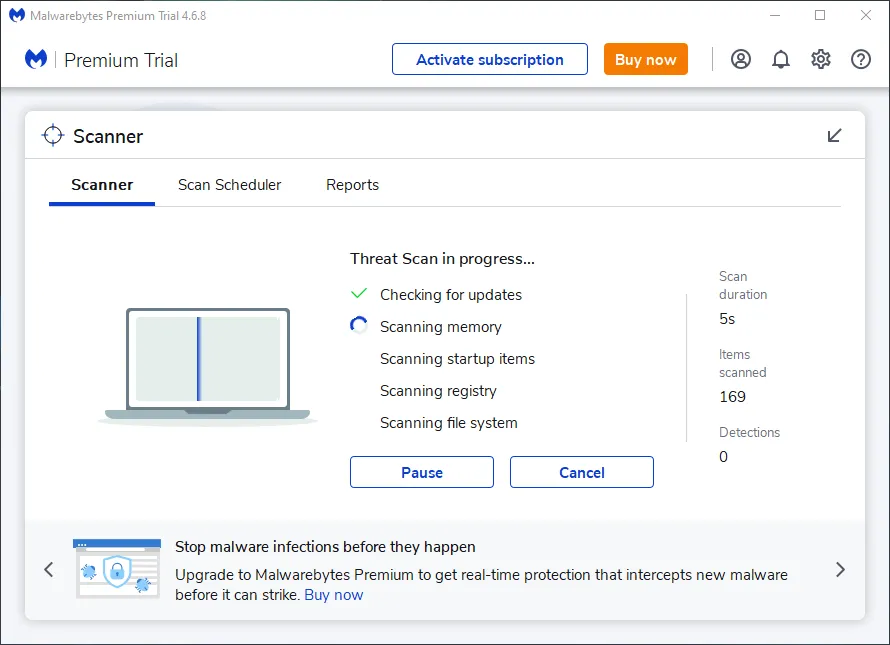 Ảnh chụp màn hình phần mềm Malwarebytes hiển thị giao diện bảo vệ