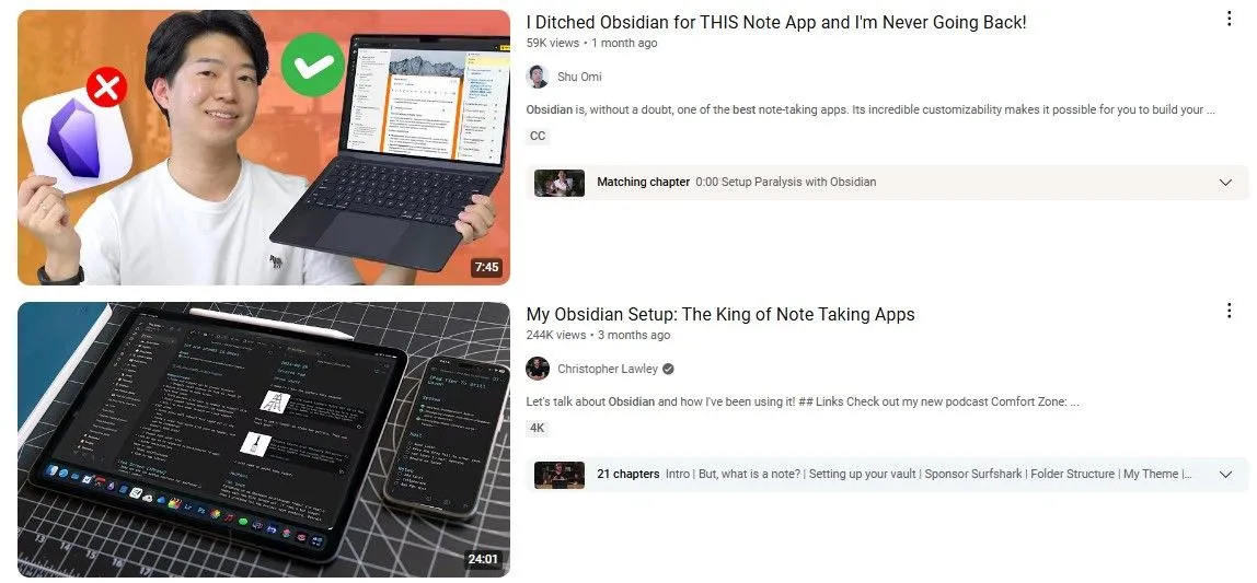 Ảnh chụp màn hình video YouTube về Obsidian và quản lý tri thức