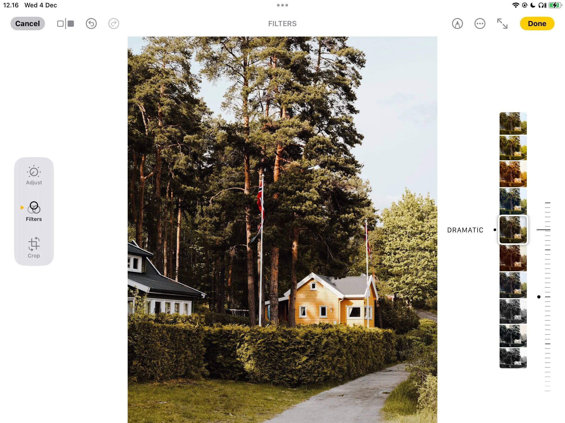 Áp dụng và tùy chỉnh bộ lọc (filter) cho ảnh trong ứng dụng Apple Photos trên iPad