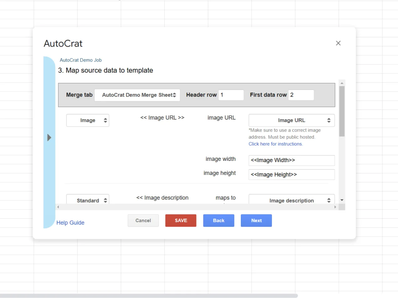 Autocrat tích hợp dữ liệu từ Google Sheets vào mẫu tài liệu