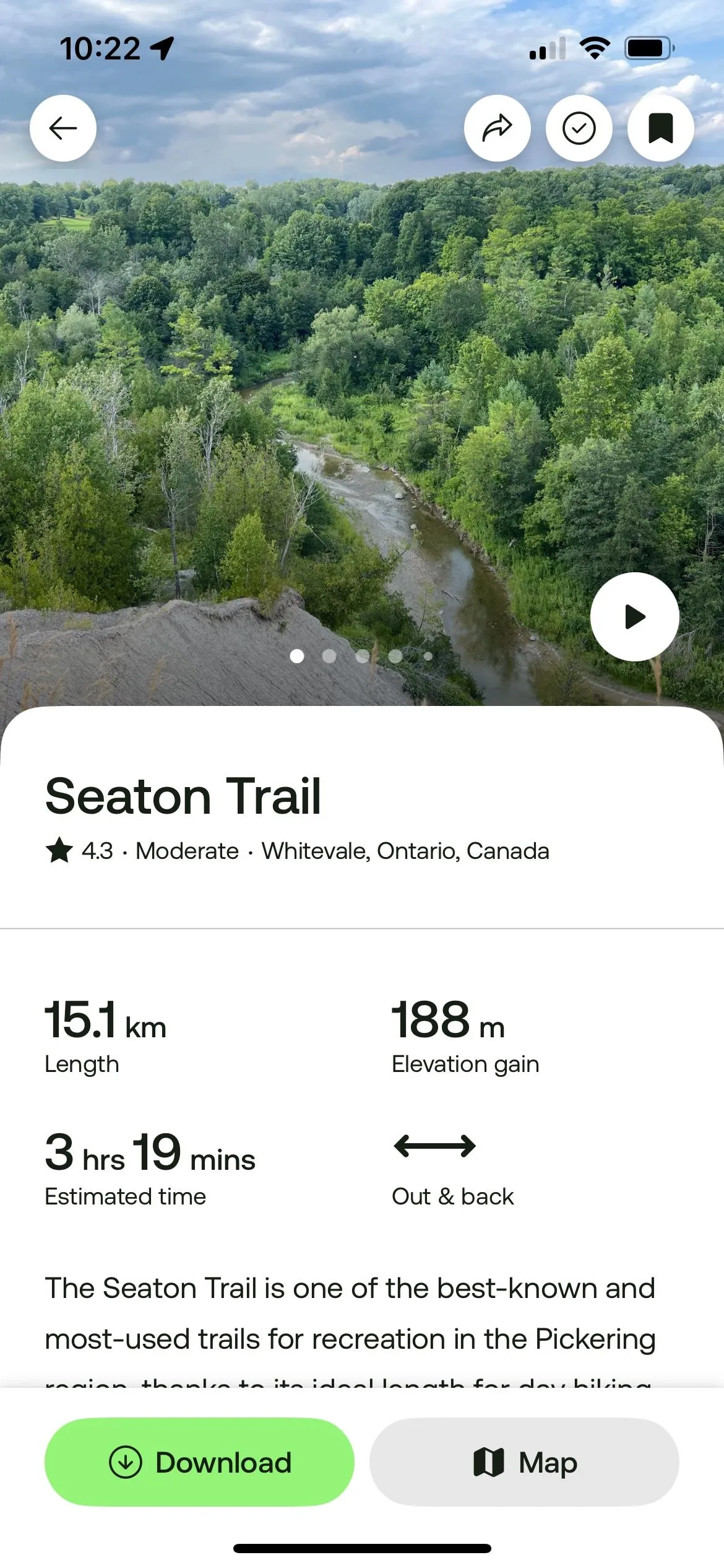 Bản đồ đường mòn trên ứng dụng AllTrails giúp người dùng định vị