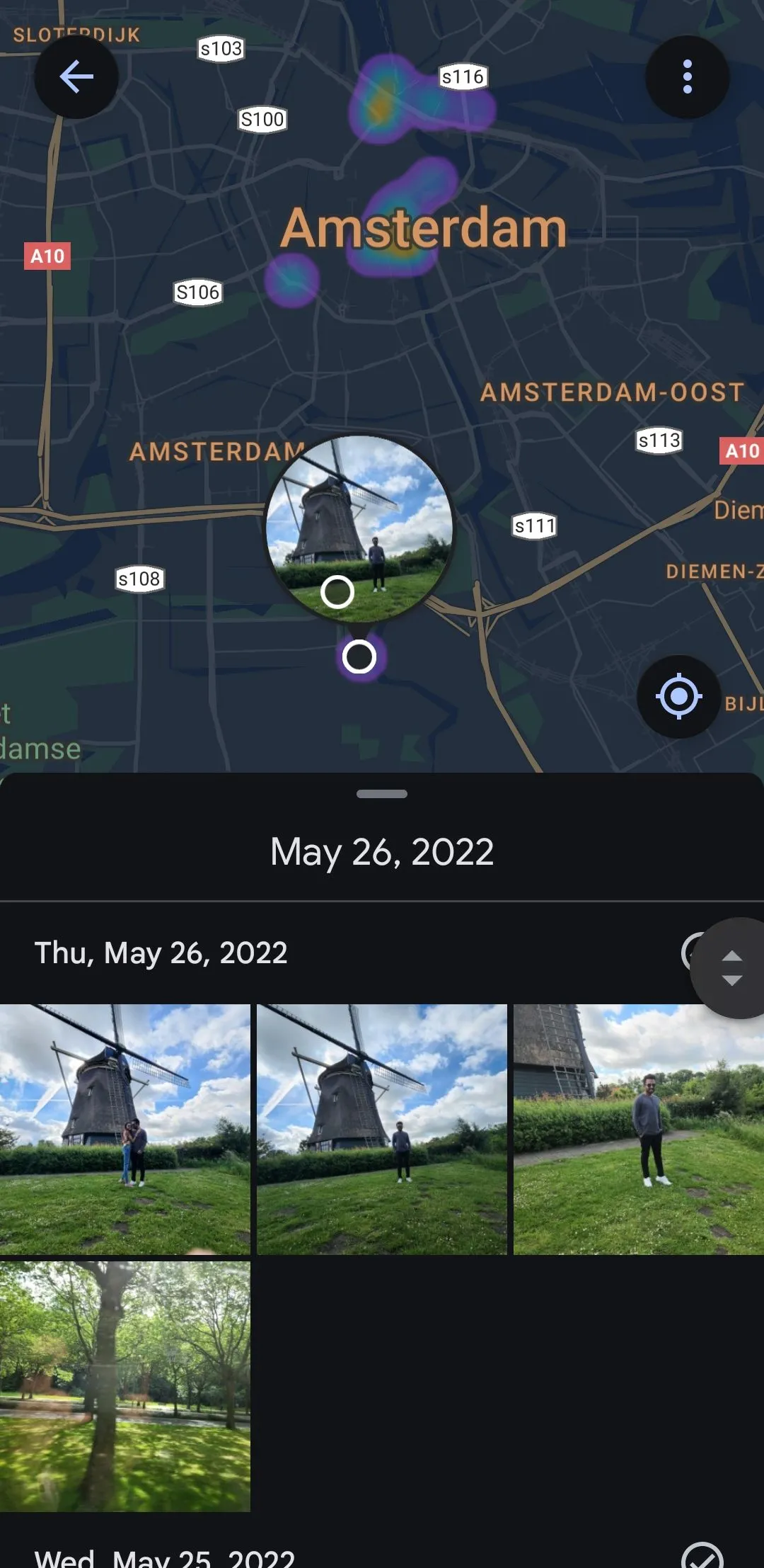 Bản đồ hiển thị địa điểm chụp ảnh Amsterdam trên Google Photos