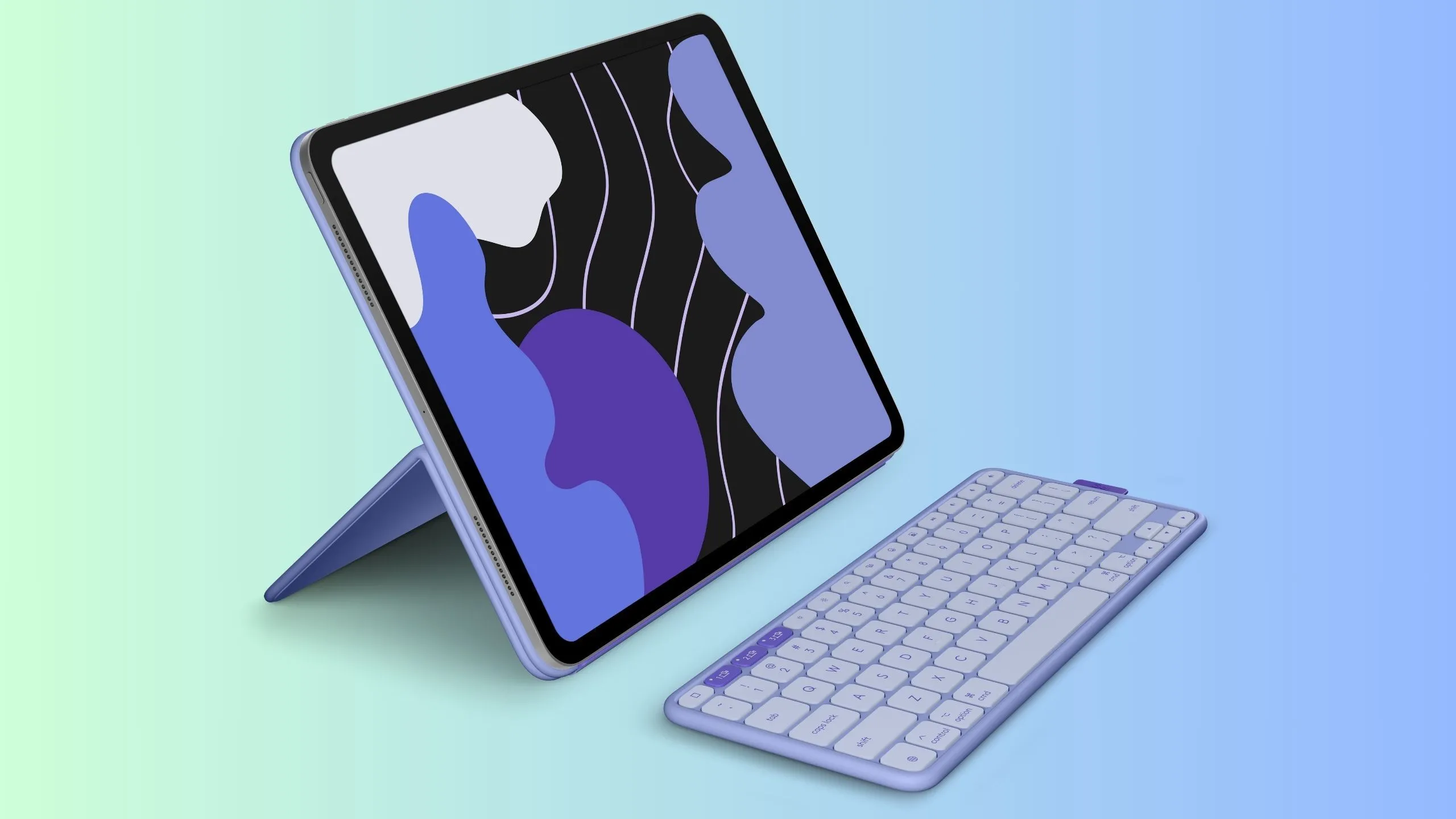 Bàn phím Logitech Flip Folio màu Lilac nổi bật, thể hiện các lựa chọn màu sắc đa dạng