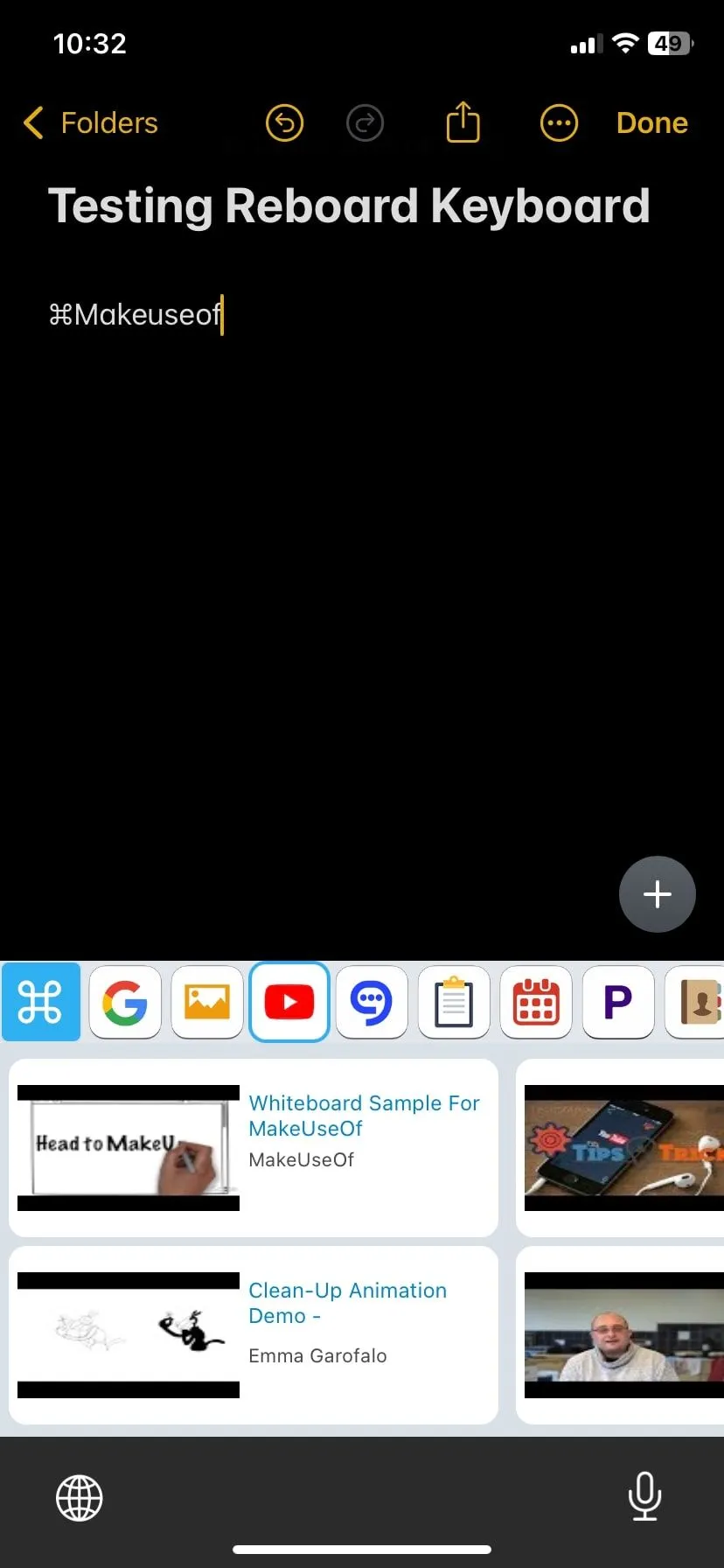 Bàn phím ReBoard hiển thị kết quả tìm kiếm YouTube tích hợp ngay trên bàn phím