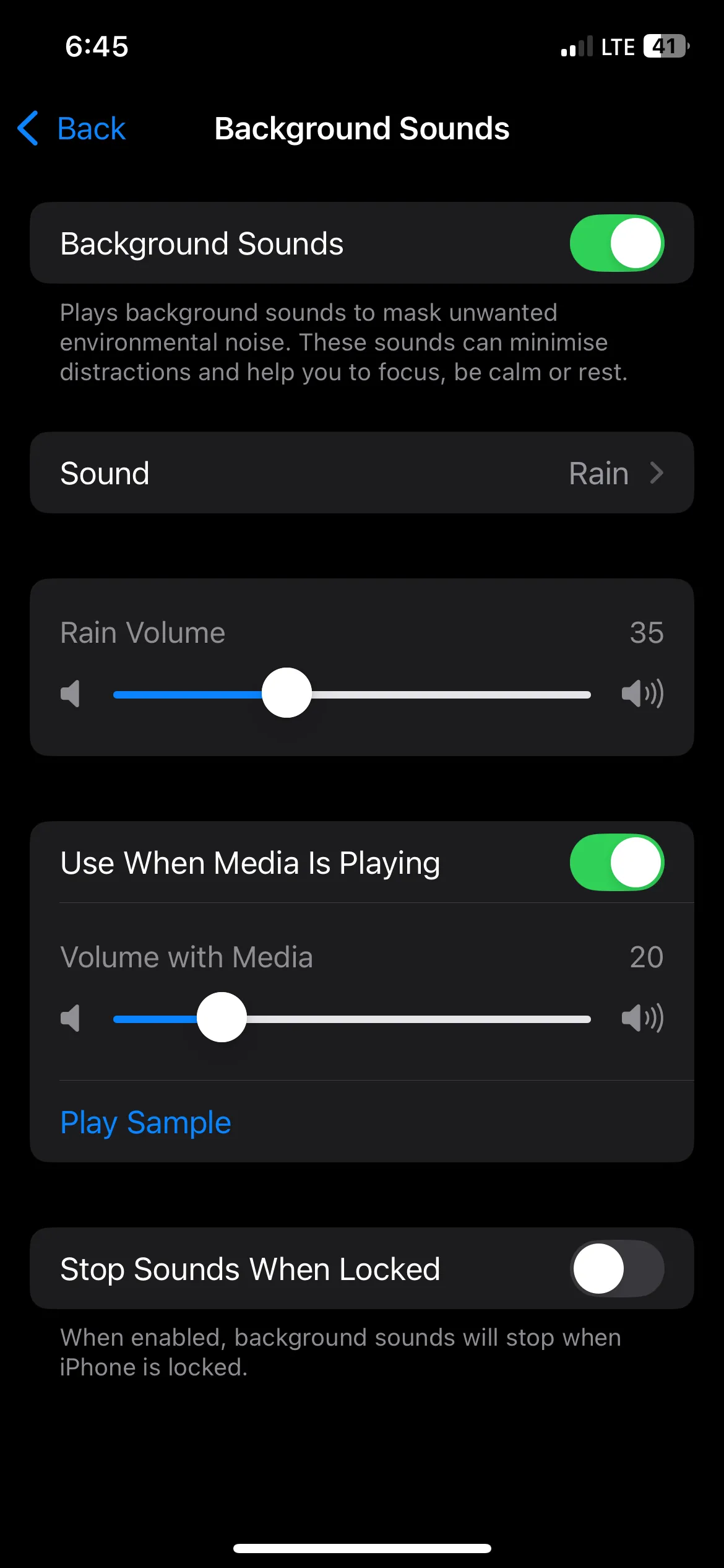 Bật Âm Thanh Nền với âm thanh mưa trên iPhone