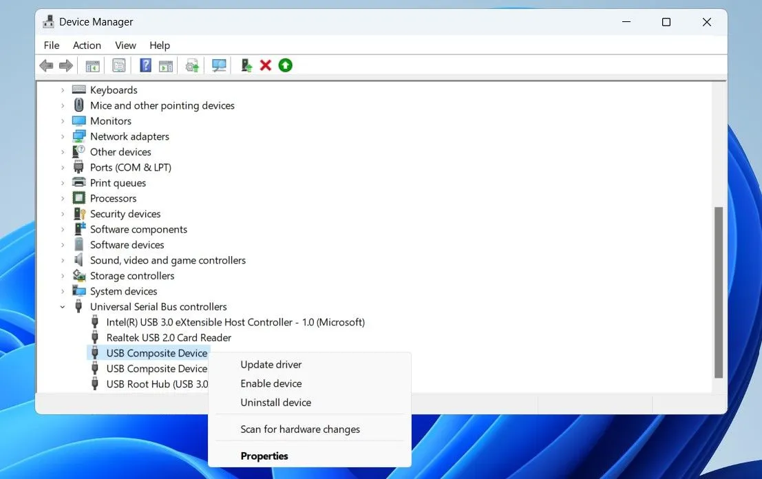 Bật lại driver USB trong Device Manager để khôi phục chức năng Bluetooth