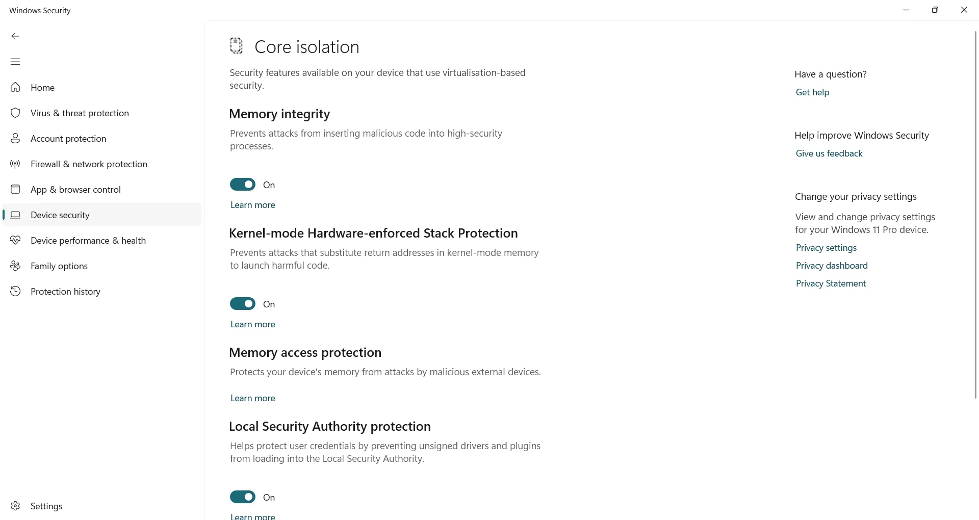 Bật tính năng Tính toàn vẹn bộ nhớ (Memory integrity) trong Windows Security