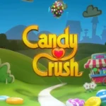 Biểu tượng game Candy Crush Saga trên nền xanh lá vui nhộn