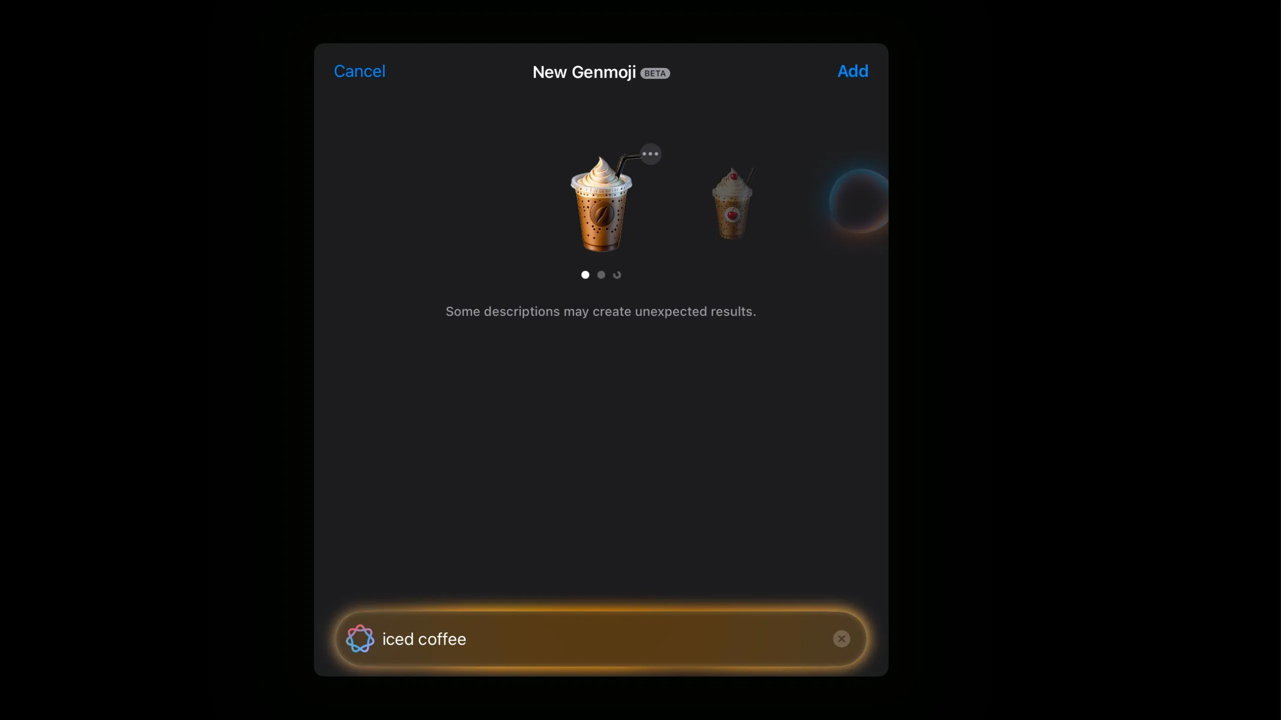 Biểu tượng Genmoji ly cà phê đá được tạo bằng Apple Intelligence