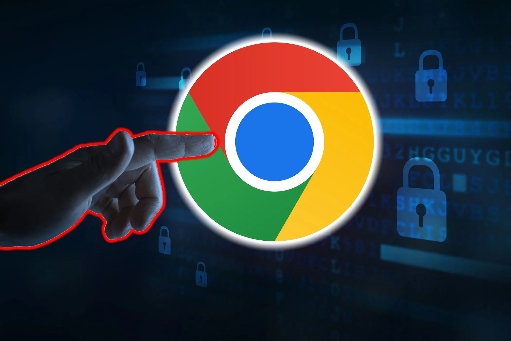 Biểu tượng Google Chrome với mũi tên chỉ vào, tượng trưng cho nguy cơ bảo mật