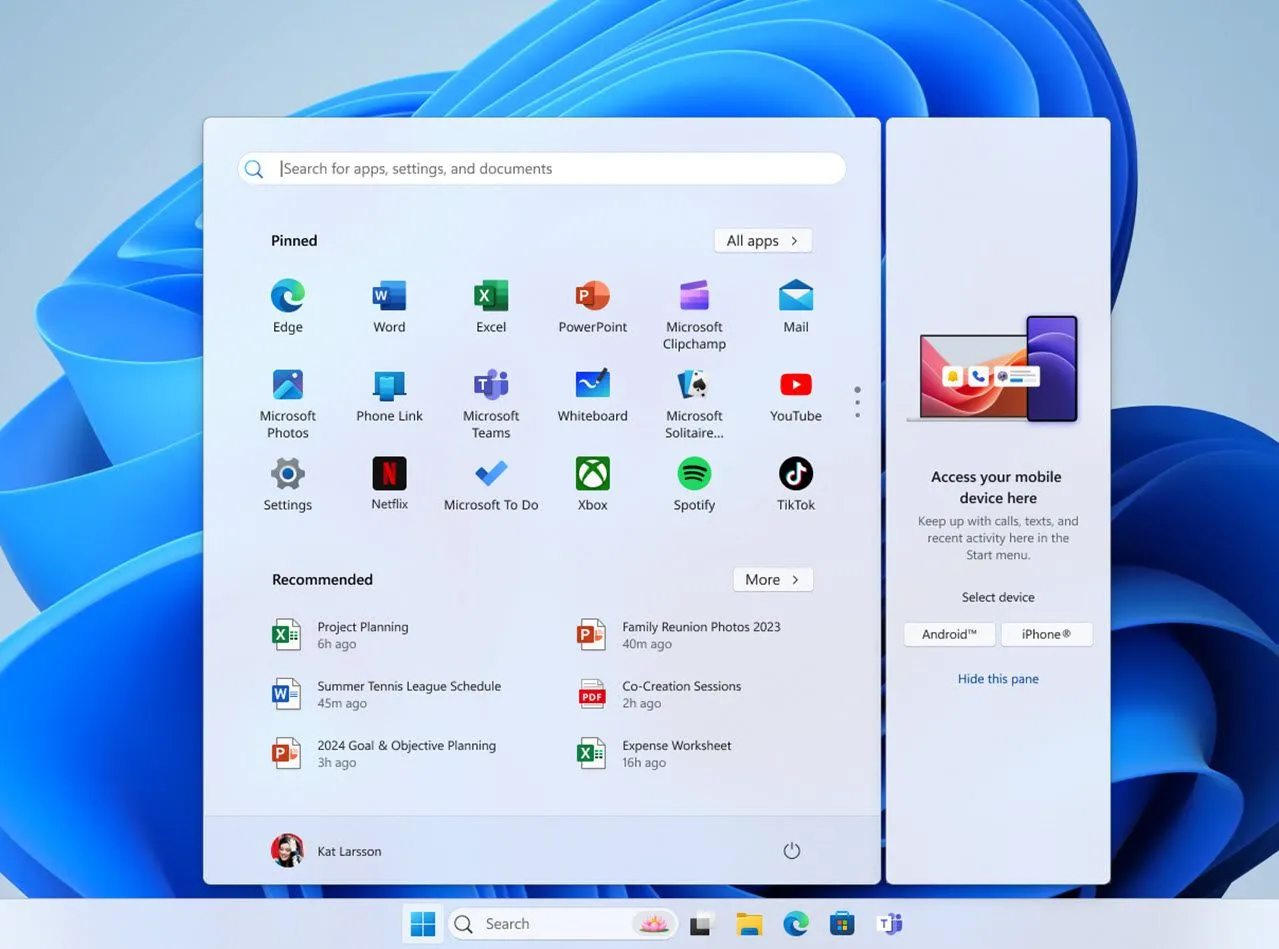 Biểu tượng ứng dụng Microsoft Phone Link hiển thị trong menu Start của Windows