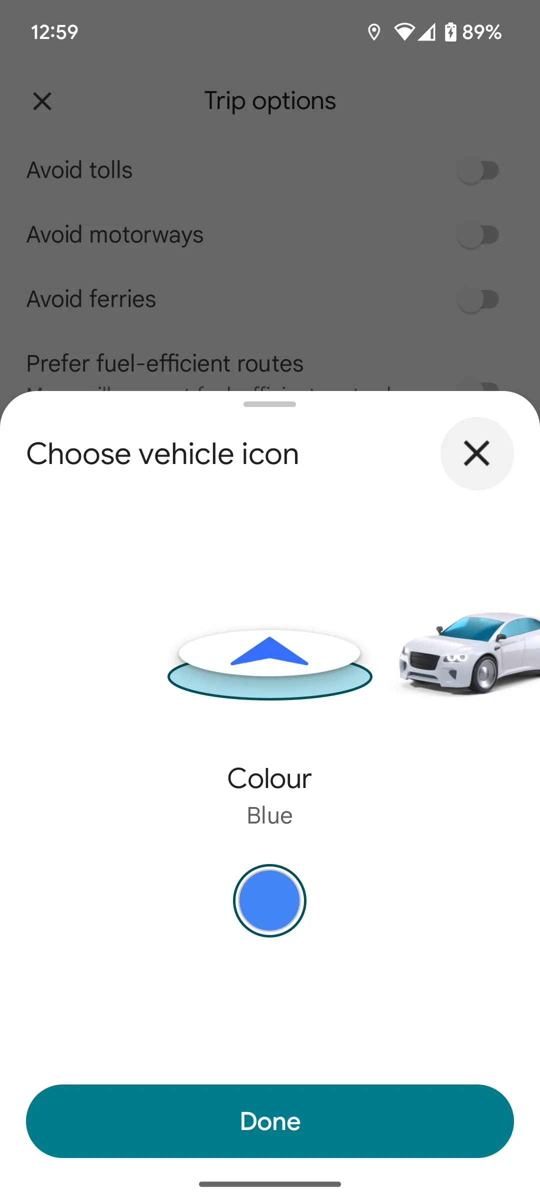 Biểu tượng xe mặc định trên Google Maps