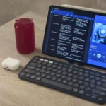 Bộ thiết lập làm việc với iPad Air M1, bàn phím Logitech Pebble Keys 2 và chuột ESR MagMouse