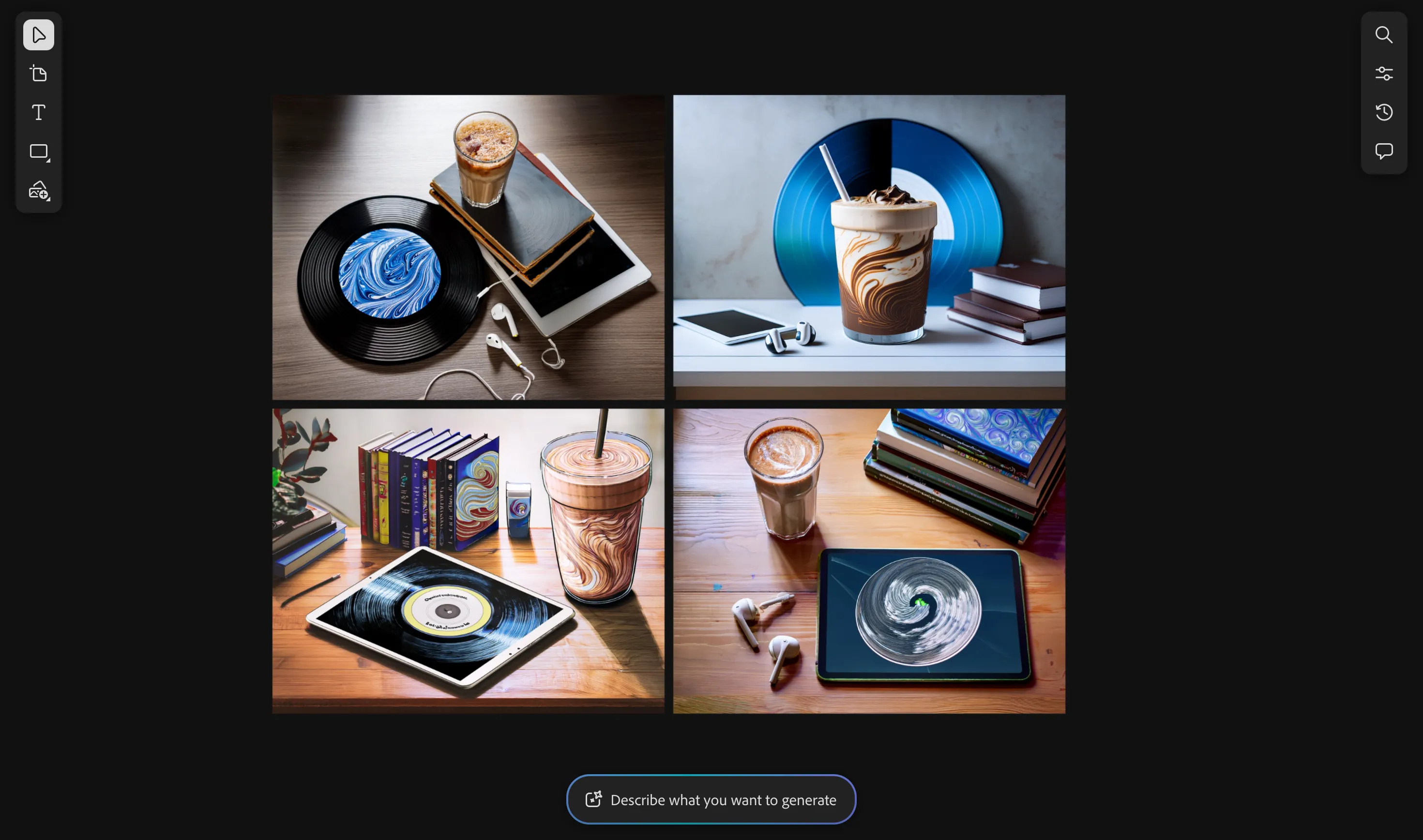 Bốn hình ảnh được tạo ra từ tính năng Remix trong Adobe Firefly Boards, kết hợp các yếu tố từ ảnh gốc.