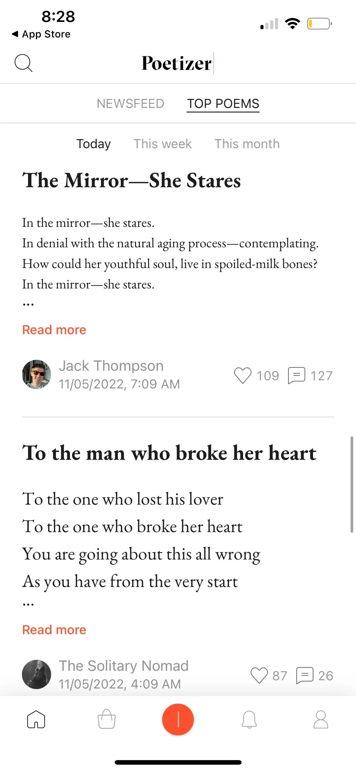 Các bài thơ hàng đầu trên ứng dụng Poetizer