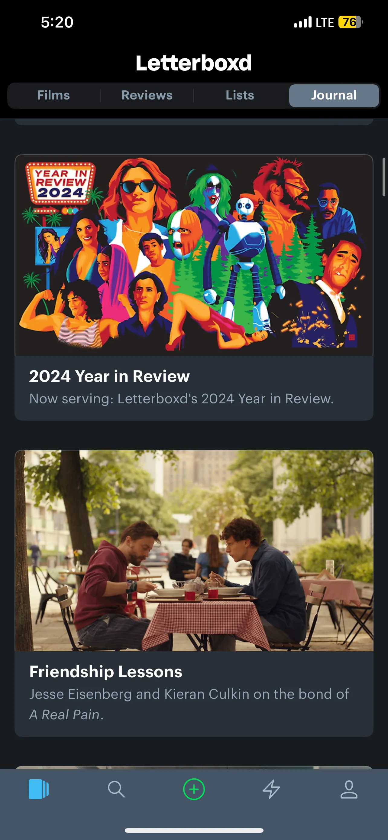 Các bài viết trên Letterboxd Journal bao gồm tổng kết năm 2024