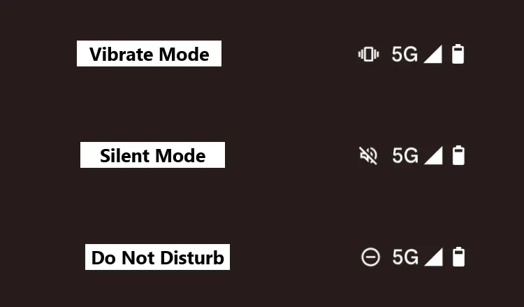 Các biểu tượng chế độ đặc biệt như rung, im lặng, không làm phiền trên Android