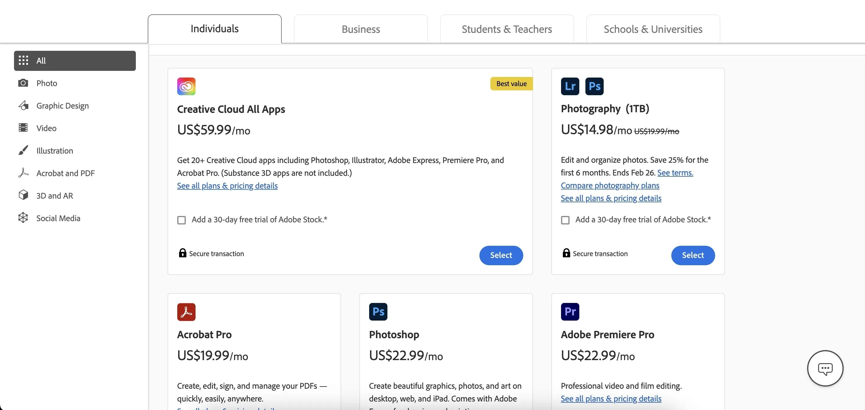 Các biểu tượng ứng dụng Adobe Creative Cloud, thể hiện mô hình đăng ký phần mềm theo tháng