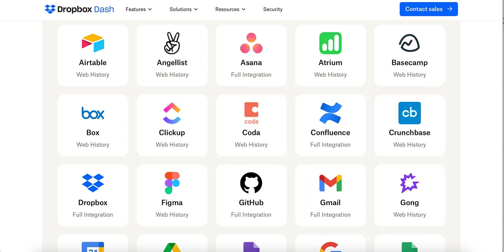 Các biểu tượng ứng dụng phổ biến có thể kết nối với Dropbox Dash