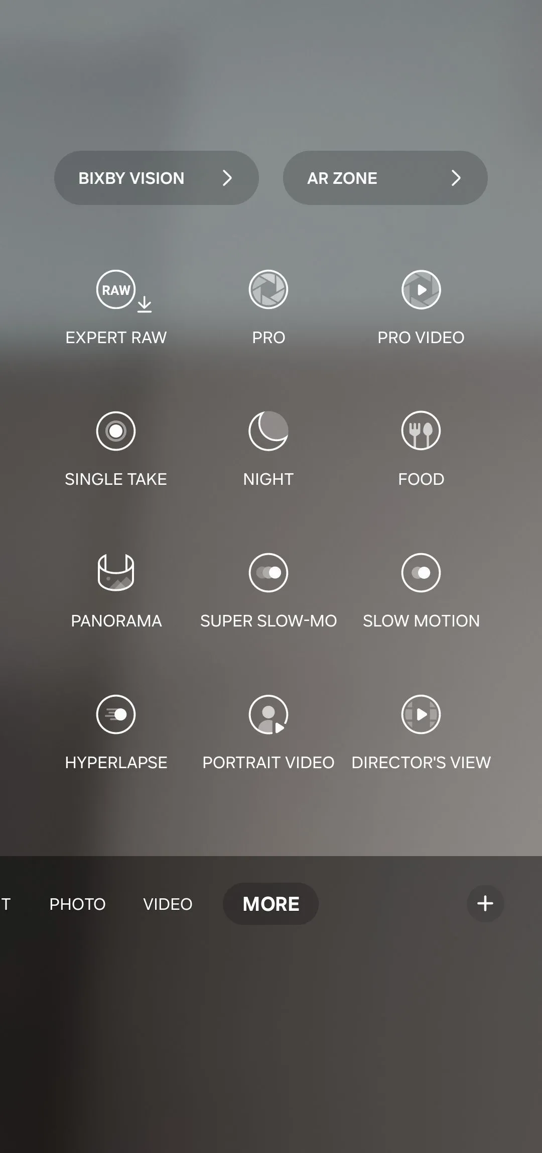 Các chế độ quay video trong ứng dụng camera Samsung, bao gồm Director’s View