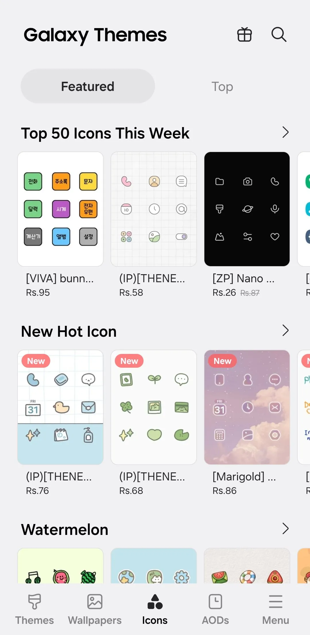 Các gói biểu tượng (icon pack) trên cửa hàng Galaxy Themes của Samsung