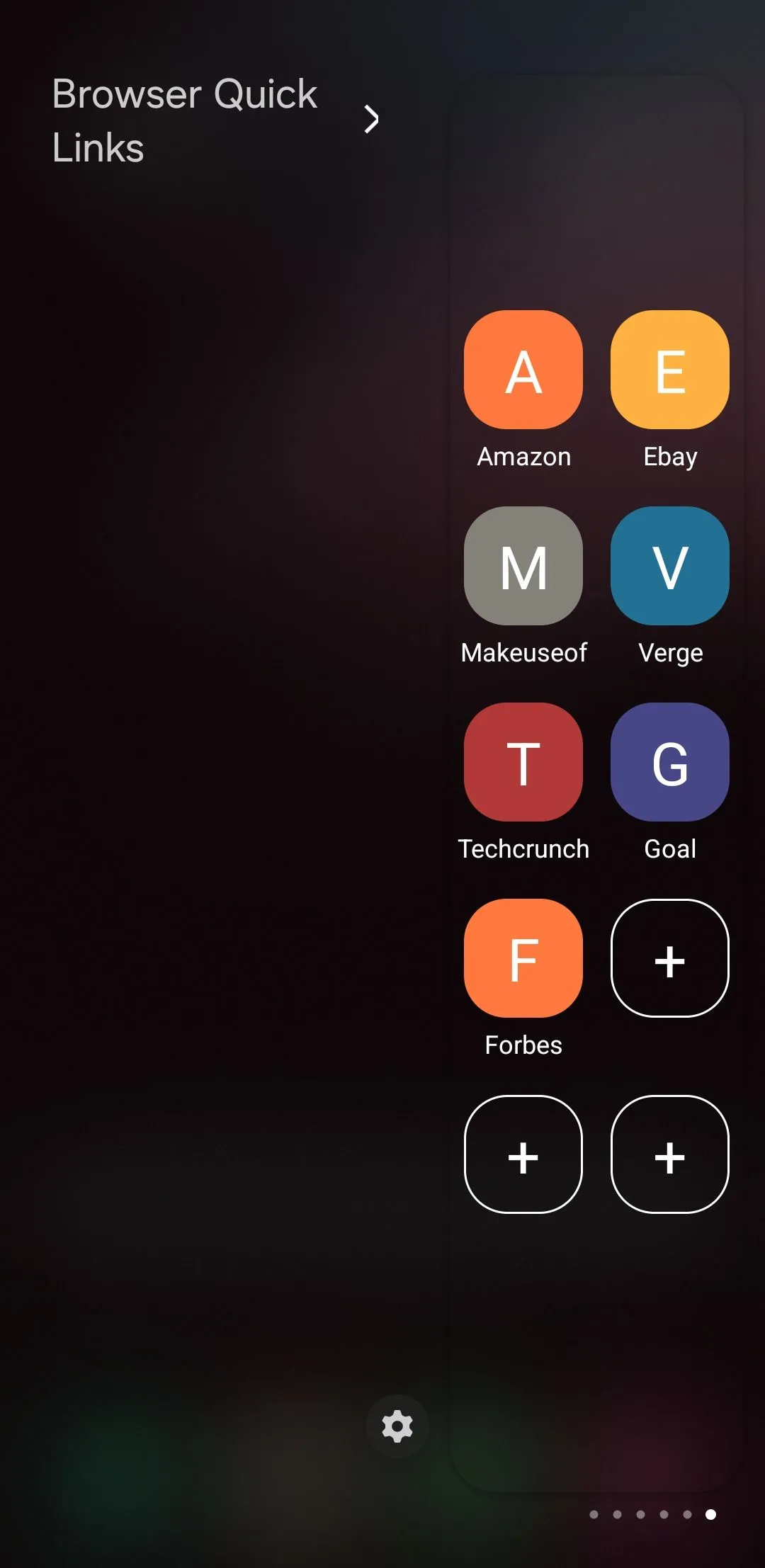 Các phím tắt website trong Edge Panel trên điện thoại Samsung
