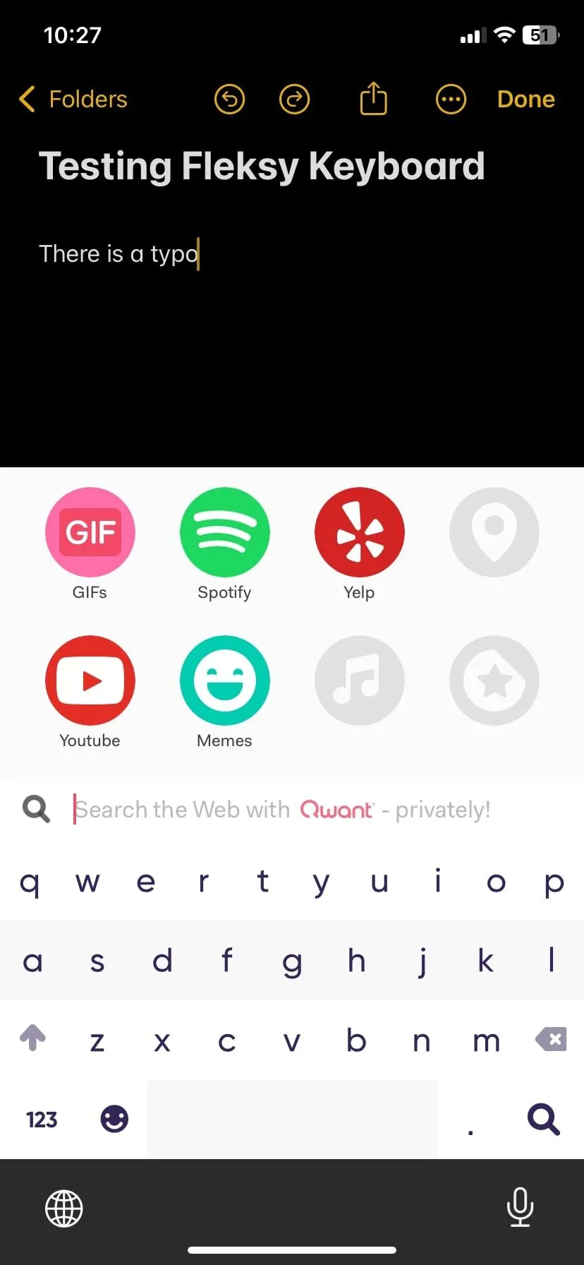 Các tiện ích mở rộng của bàn phím Fleksy bao gồm Spotify, YouTube và nhiều ứng dụng khác