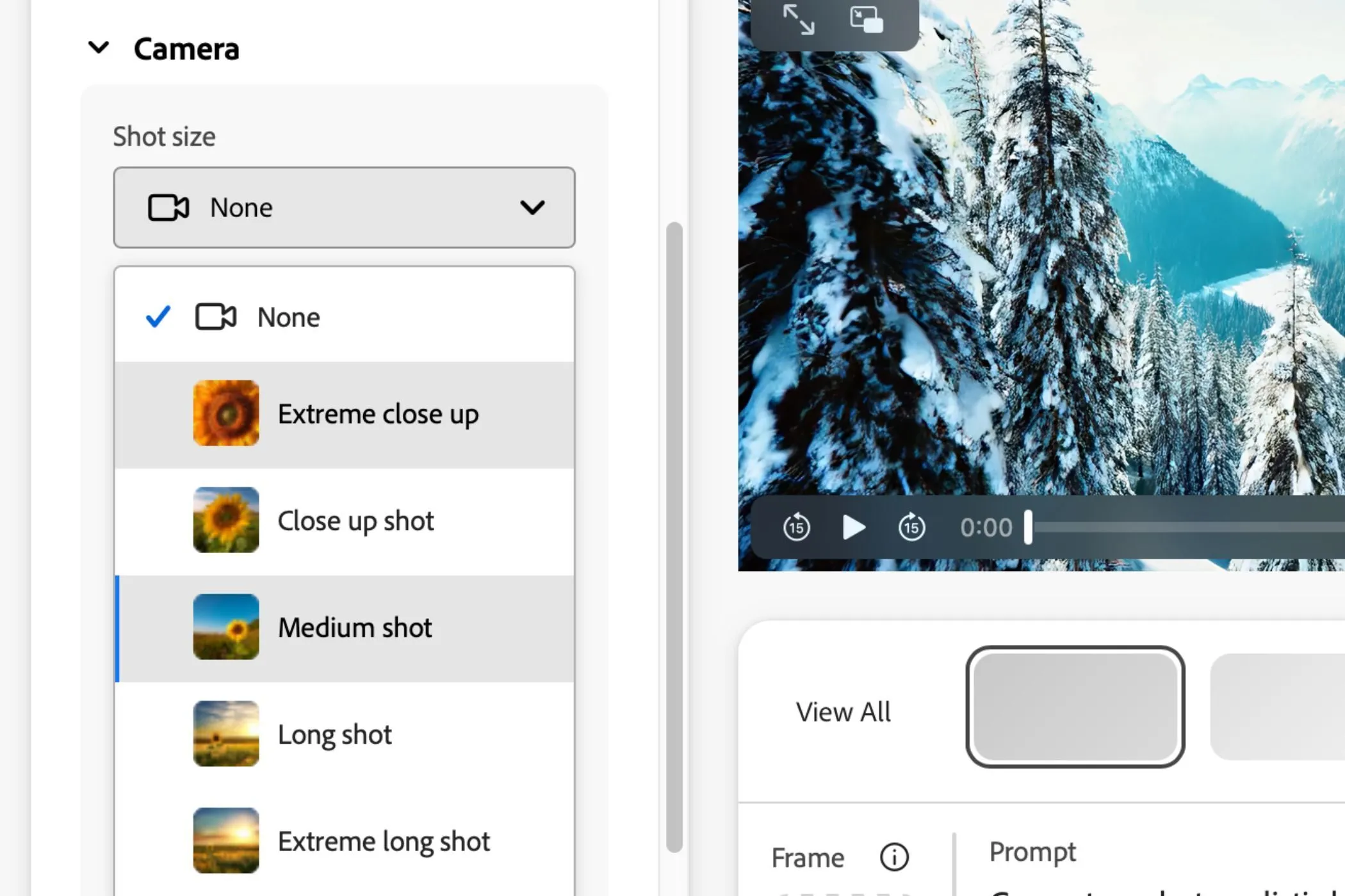 Các tính năng chỉnh sửa và tùy chỉnh video nâng cao trong Adobe Firefly, bao gồm công cụ khung hình.