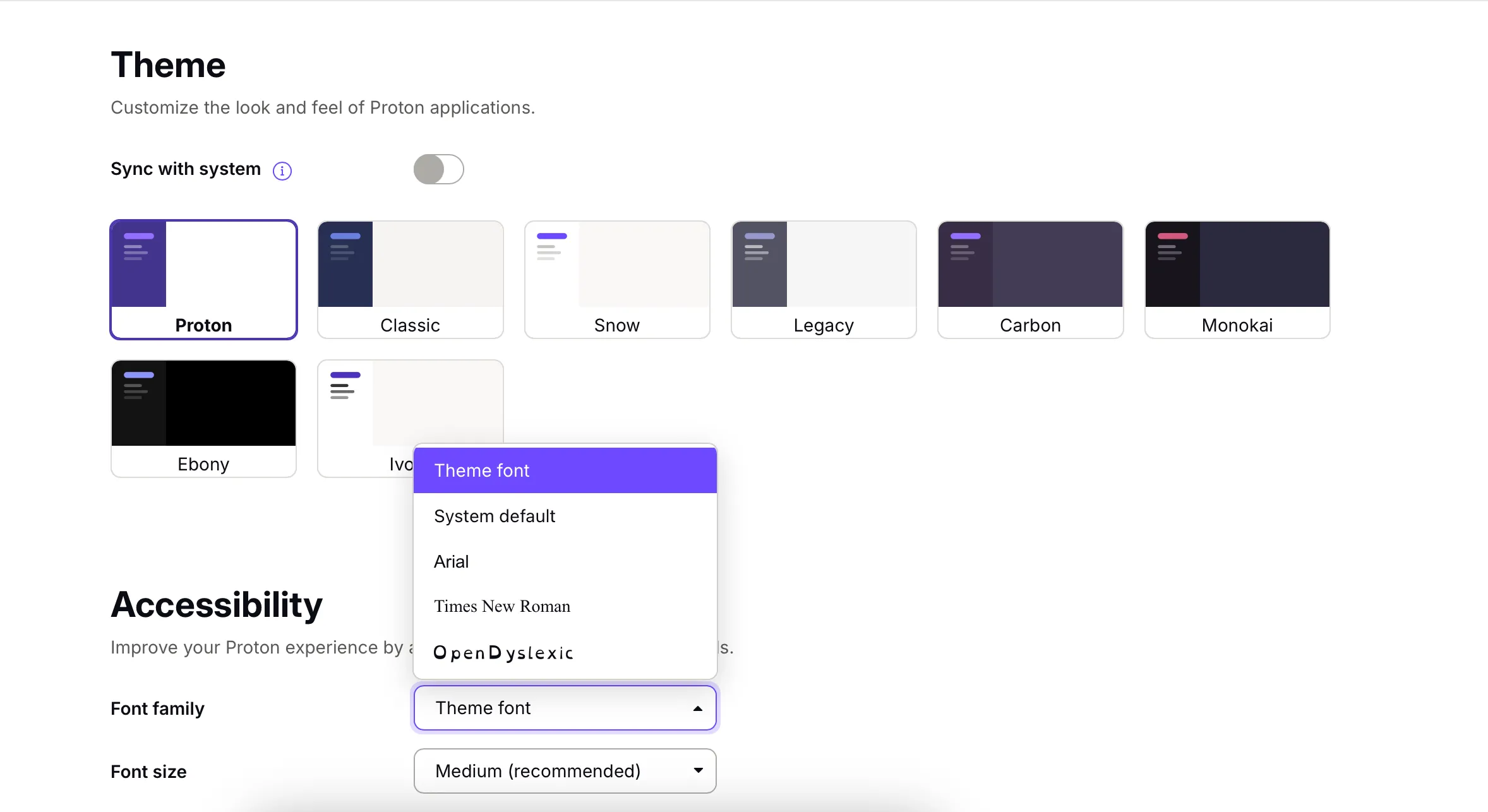 Các tùy chọn cá nhân hóa đa dạng trong ứng dụng Proton Mail