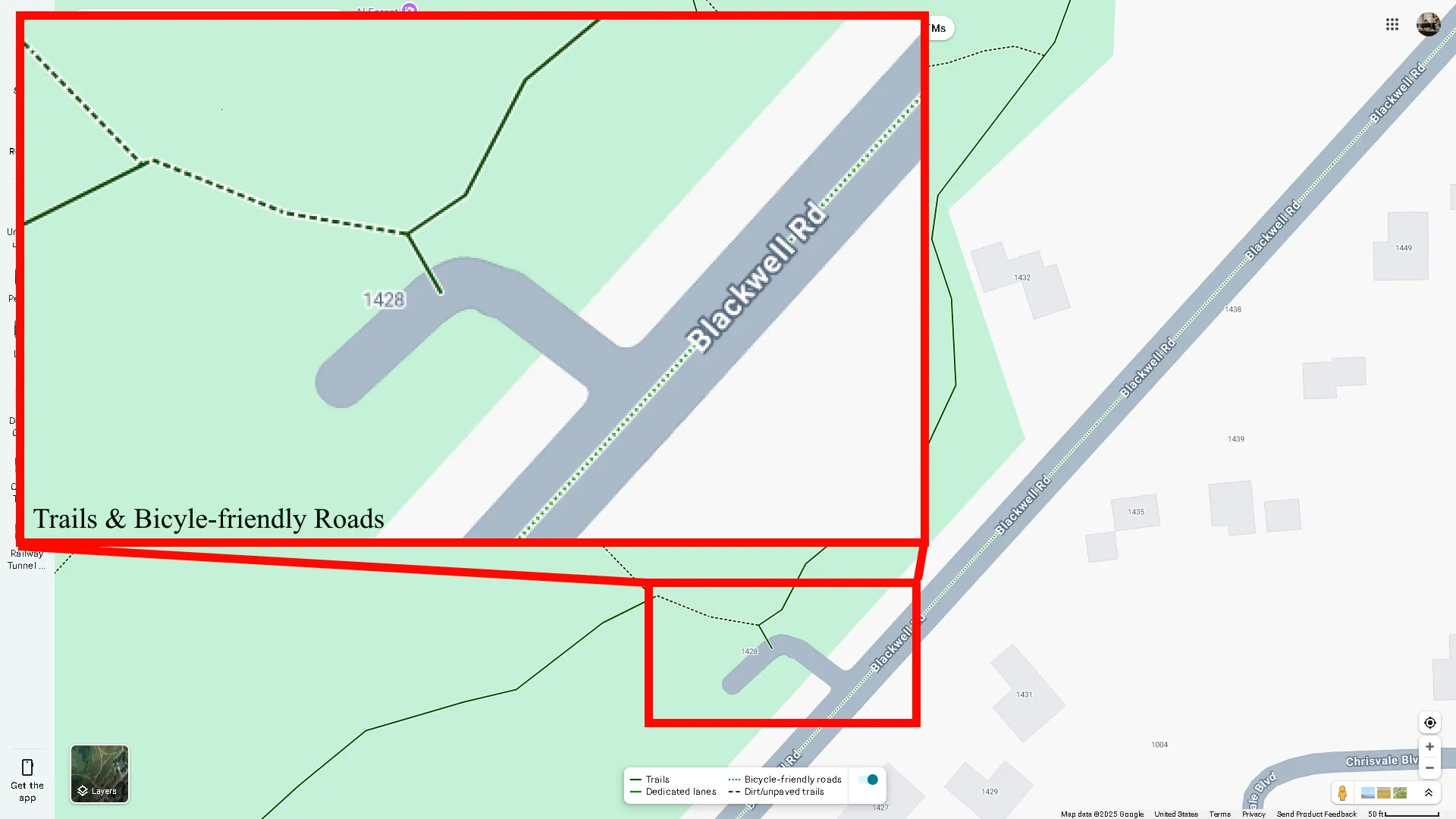 Các tuyến đường mòn và đường thân thiện với xe đạp hiển thị trên Google Maps