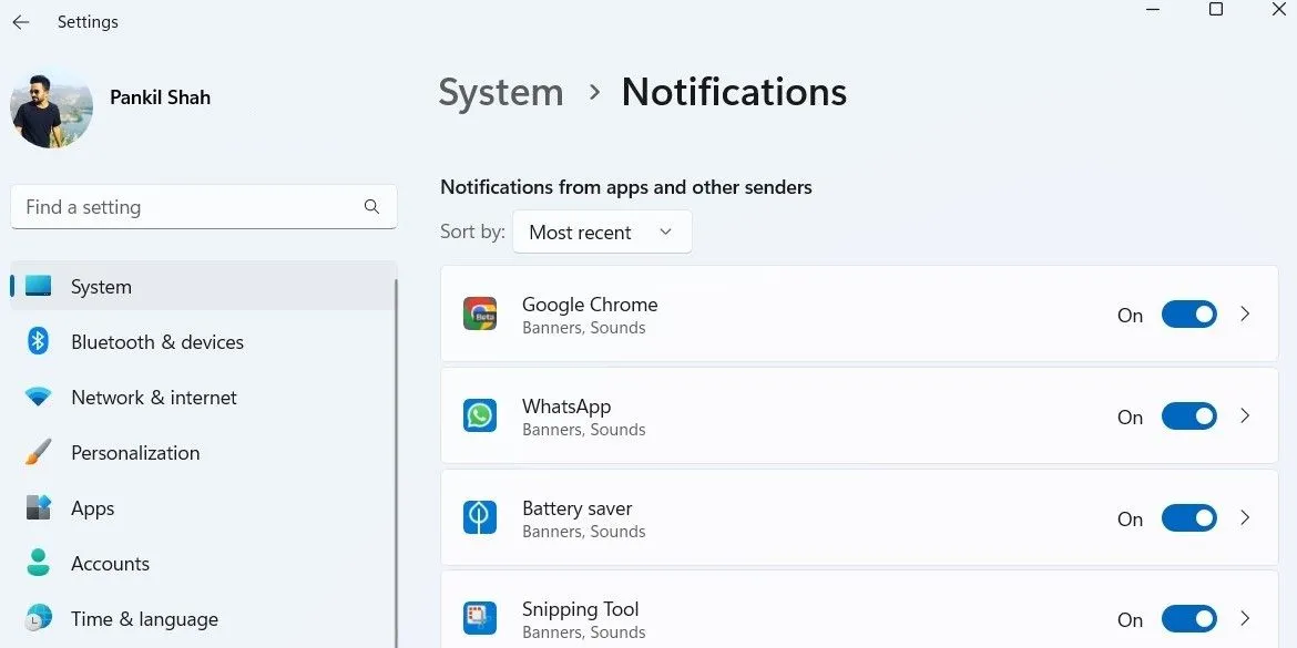 Cách tắt thông báo ứng dụng trên Windows 11