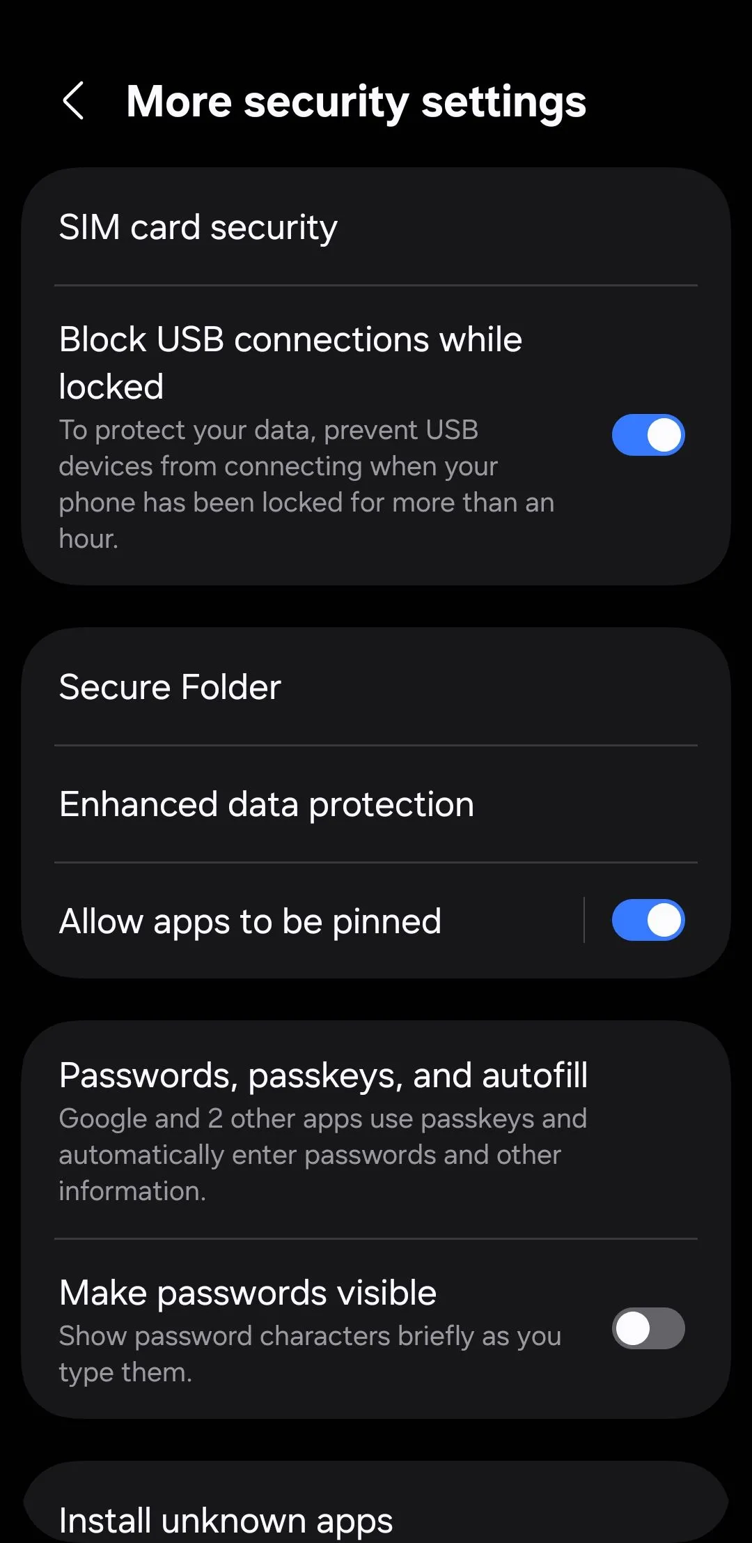 Cài đặt bảo mật và quyền riêng tư trên điện thoại Android, nơi quản lý kết nối USB