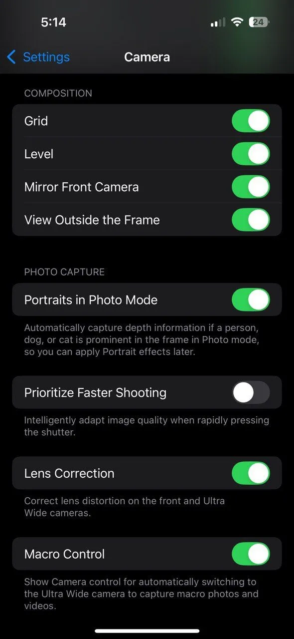 Cài đặt Camera iPhone với tùy chọn &quot;Ưu tiên Chụp nhanh hơn&quot;