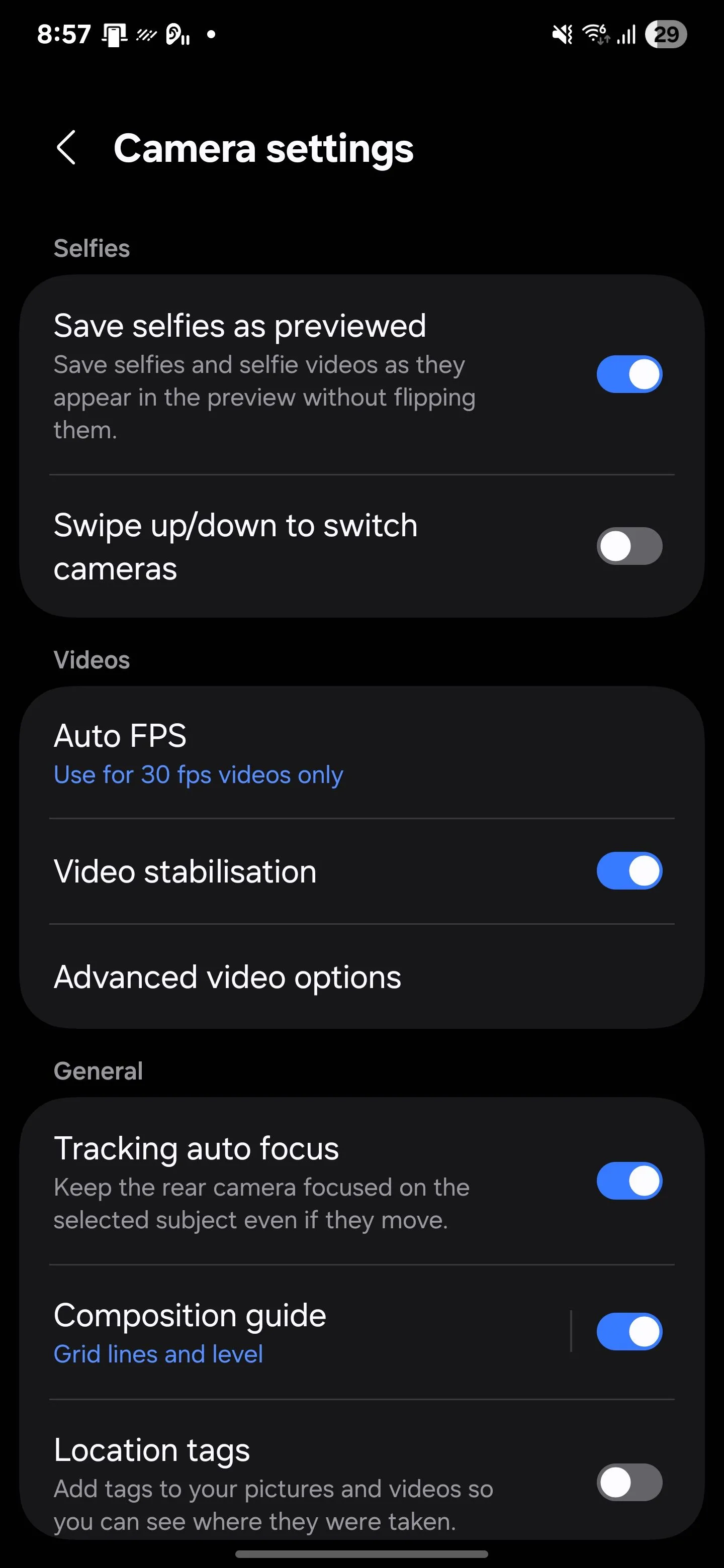 Cài đặt camera Samsung để phát lại âm thanh khi quay video