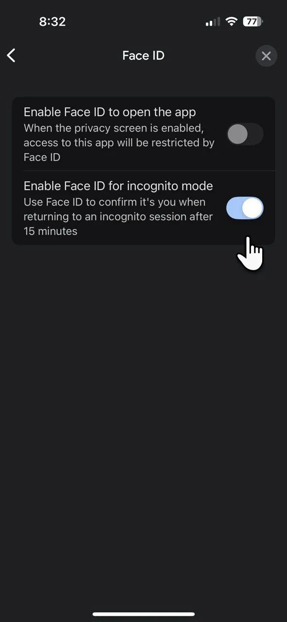 Cài đặt Face ID để bảo mật chế độ ẩn danh hoặc toàn bộ ứng dụng Google