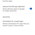 Cài đặt Google Play Protect trên Google Play Store, cho phép quét ứng dụng và quản lý quyền truy cập.