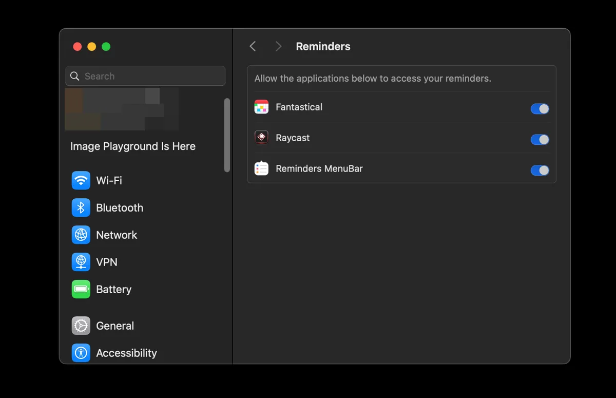Cài đặt hệ thống Mac cấp quyền truy cập cho ứng dụng Reminders MenuBar