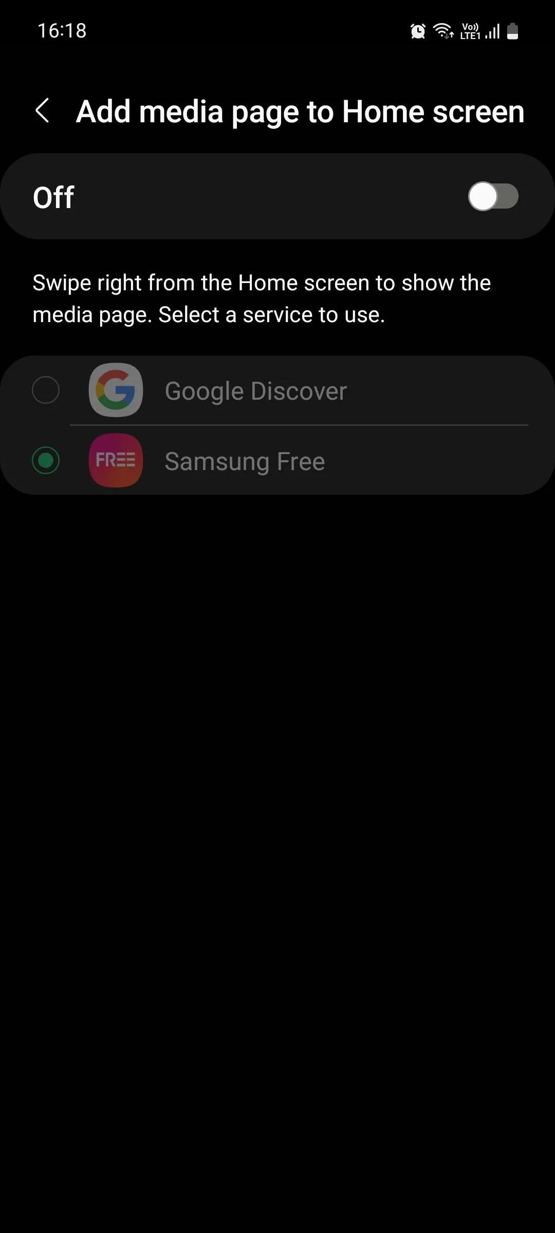 Cài đặt Màn hình chính của Samsung One UI với tùy chọn tắt Trang phương tiện (Samsung Free).