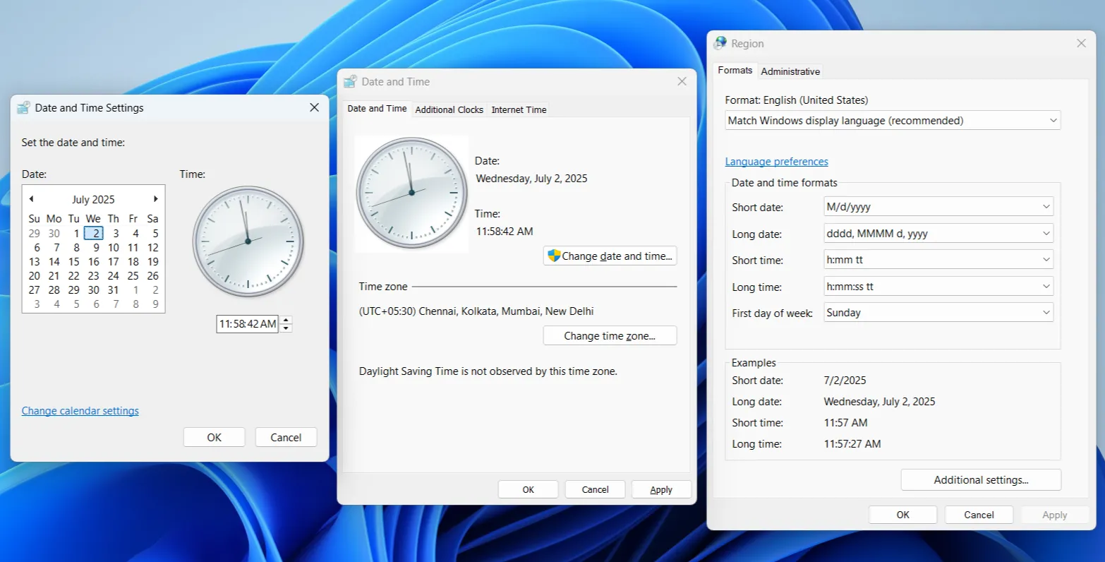 Cài đặt ngày giờ cổ điển trên Windows
