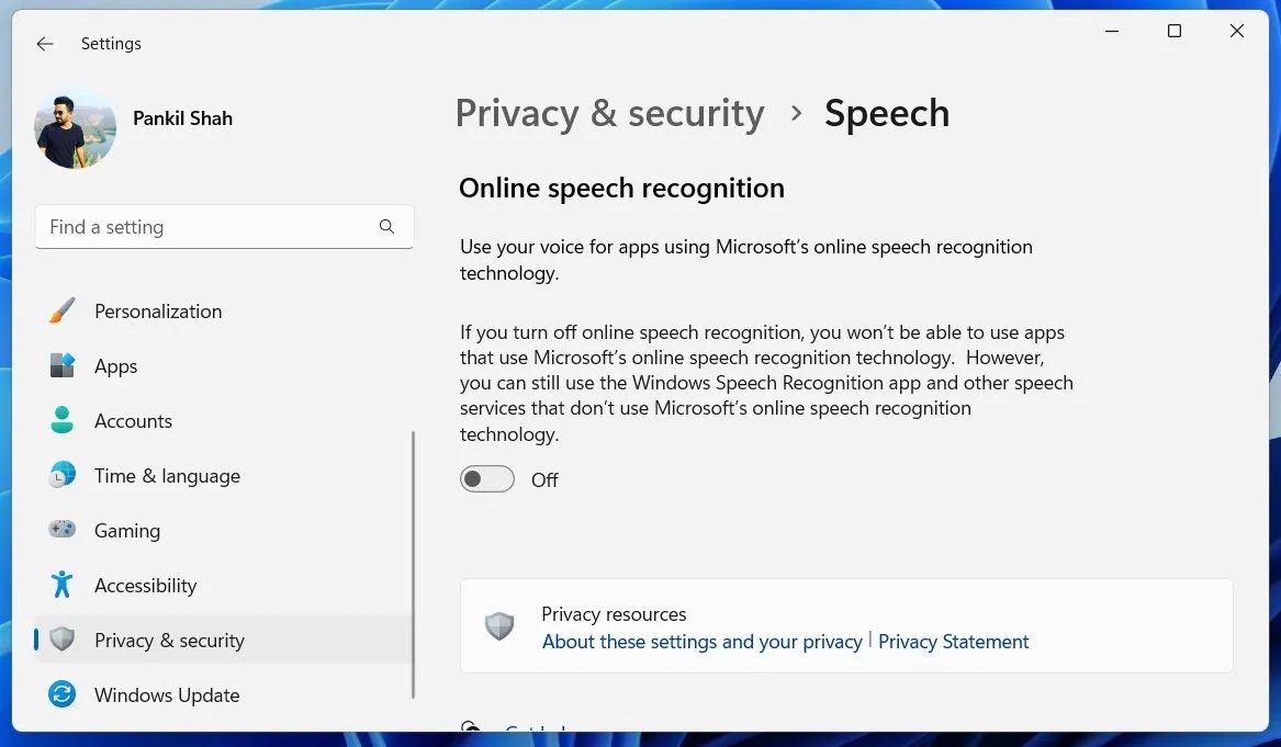 Cài đặt nhận dạng giọng nói trực tuyến trong Windows 11