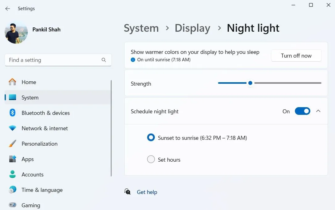 Cài đặt Night Light trong ứng dụng Cài đặt của Windows giúp giảm mỏi mắt và bảo vệ thị lực
