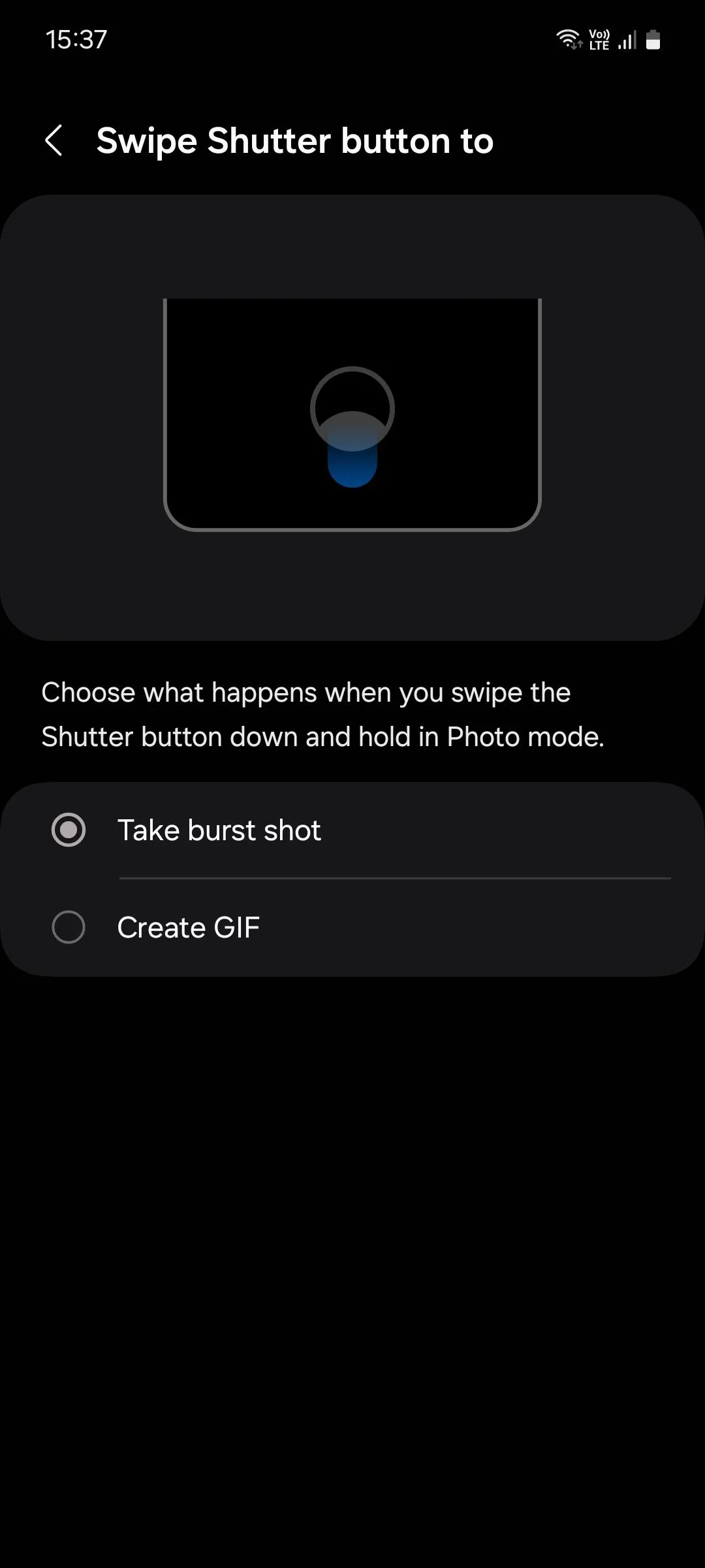 Cài đặt nút chụp trong ứng dụng camera Samsung để bật chế độ chụp liên tục Burst Shot