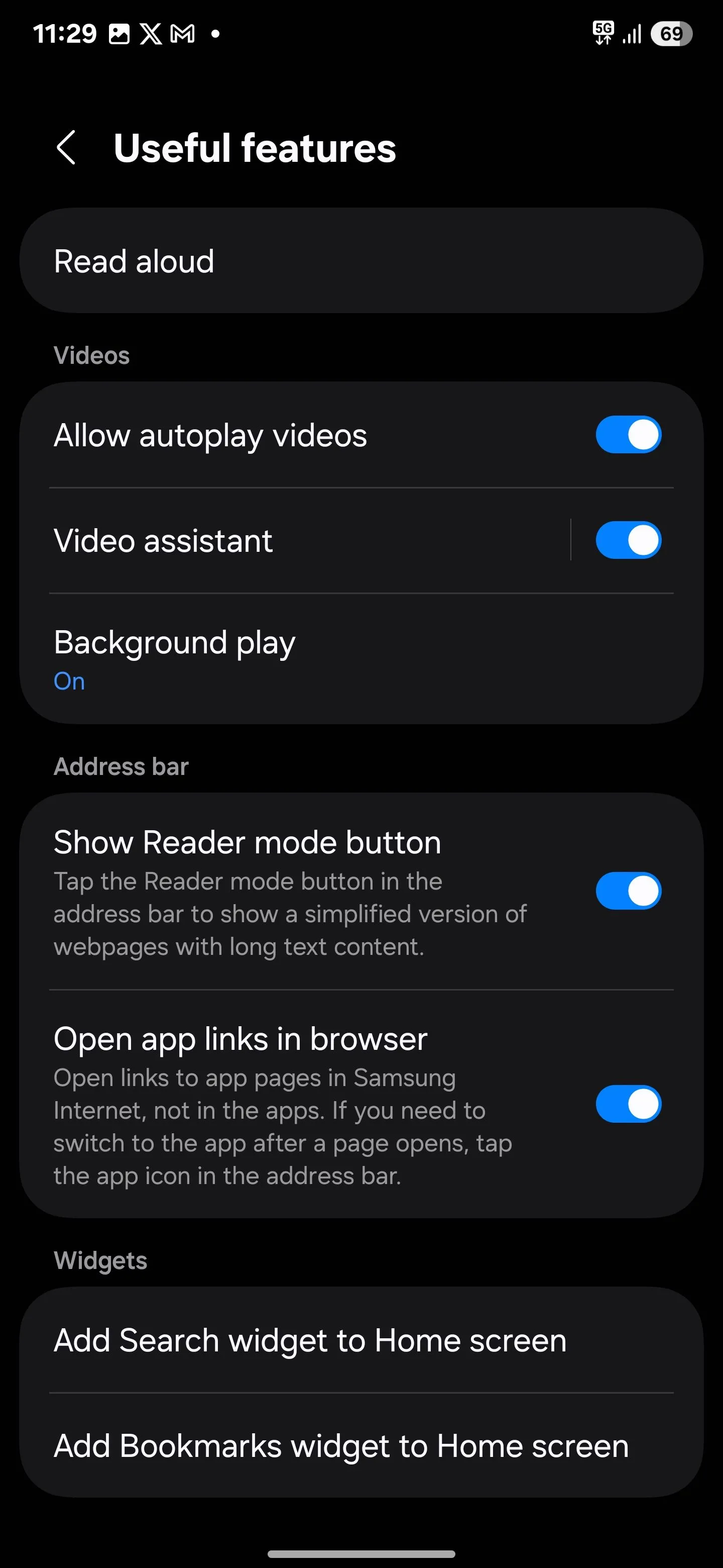 Cài đặt 'Phát trong nền' của Samsung Internet đã được bật để nghe YouTube khi tắt màn hình