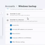 Cài đặt sao lưu Windows 11, hiển thị tùy chọn sao lưu cài đặt và dữ liệu qua tài khoản Microsoft.