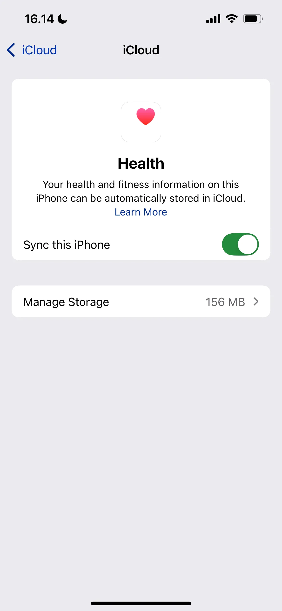 Cài đặt Sức khỏe trong ứng dụng Cài đặt iOS để quản lý dung lượng iCloud