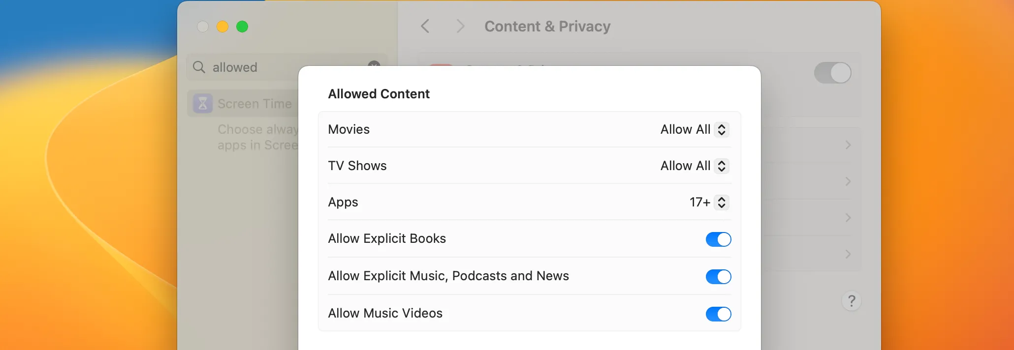 Cài đặt tắt nhạc có nội dung rõ ràng trong Apple Music trên Mac