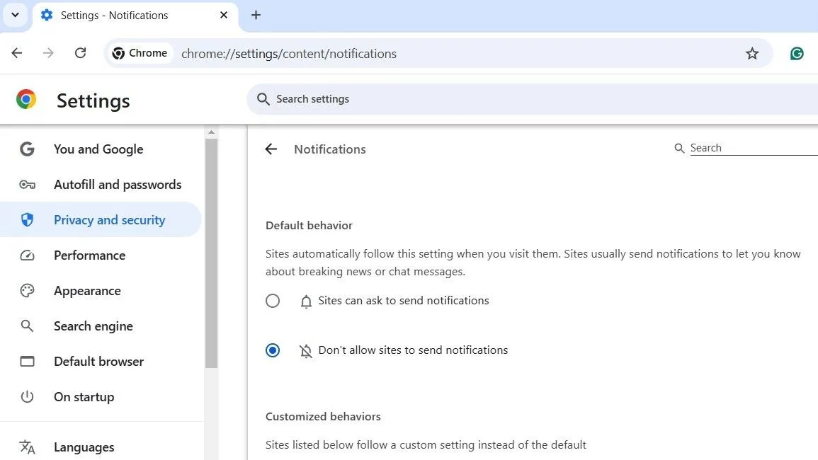 Cài đặt thông báo của trình duyệt Google Chrome