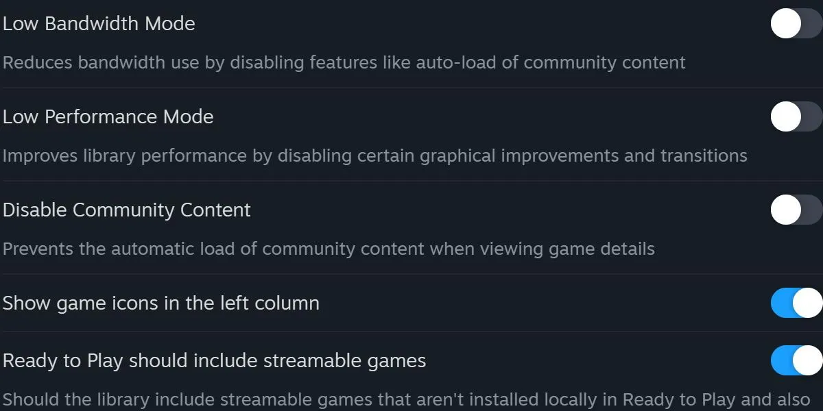 Cài đặt thư viện Steam với tùy chọn chế độ hiệu suất thấp
